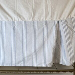 Vtg Lauren Ralph Lauren Queen Bedskirt SHELTER ISLAND TICKING Stripes Blue White
